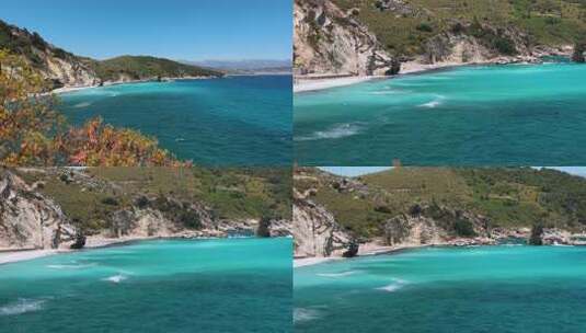 大海海岛海岸森林海浪沙滩海滩蓝天白云高清在线视频素材下载