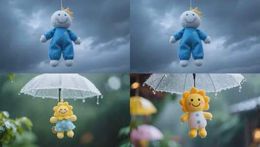 雨天悬挂的晴天娃娃高清在线视频素材下载