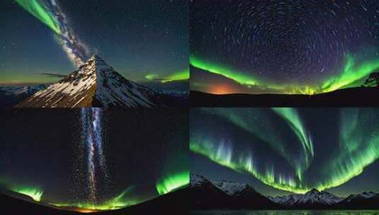 雪山星空极光星轨背景高清在线视频素材下载