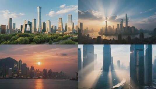 现代城市航拍日出延时景观一线城市北上广深高清在线视频素材下载