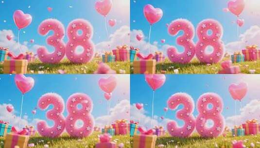 38节粉色爱心数字场景高清在线视频素材下载