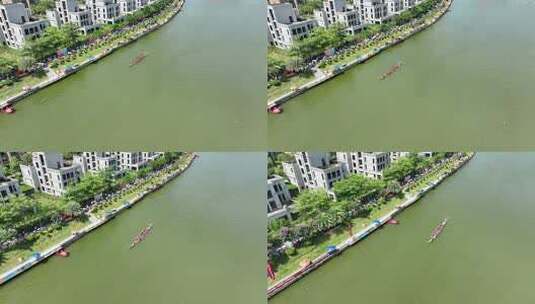 河上龙舟比赛航拍画面高清在线视频素材下载
