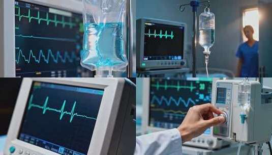 医院输液心电图 心电监护仪医疗设备高清在线视频素材下载