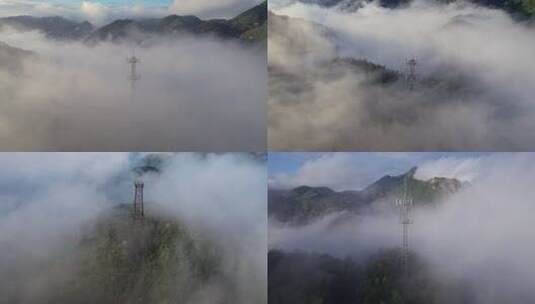 云雾中移动电信联通通信塔高清在线视频素材下载