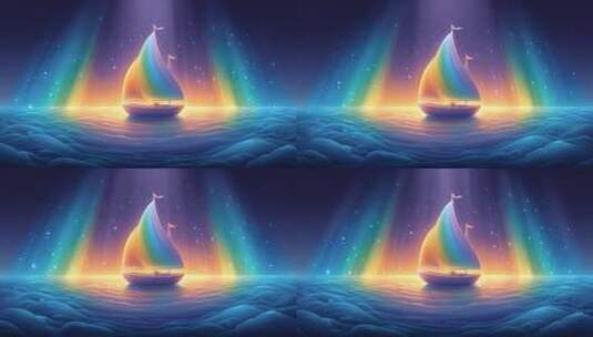彩虹帆船航行于星光璀璨的大海之上高清在线视频素材下载