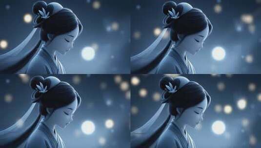 唐朝少女月下思念故乡的唯美意境高清在线视频素材下载