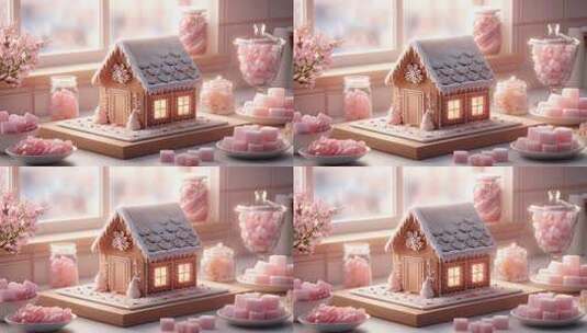 温馨姜饼小屋甜点烘焙充满节日气氛高清在线视频素材下载