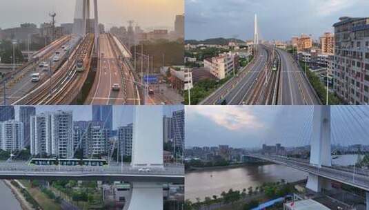 南海有轨电车南海新交通列车通过平洲大桥高清在线视频素材下载