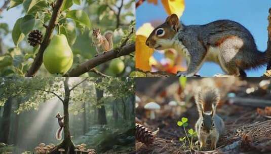 松鼠在树枝上的自然场景高清在线视频素材下载