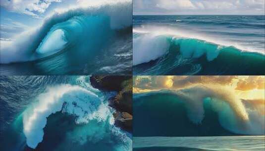大海海浪海洋航拍海滩海水海平面海啸拍打礁高清在线视频素材下载