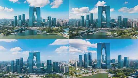 苏州东方之门城市风光全景高清在线视频素材下载