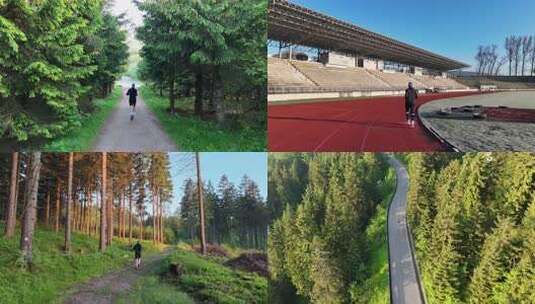 晨跑公园跑步健身运动森林公园跑步高清在线视频素材下载