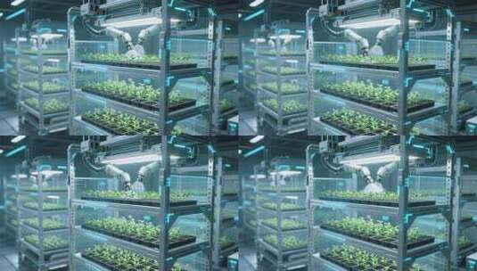 智能温室机器人培育蔬菜画面高清在线视频素材下载