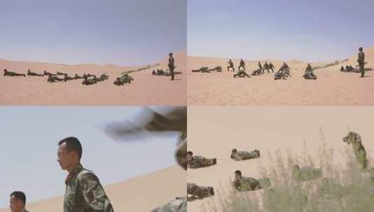 边防战士烈日沙漠中集体演练高清在线视频素材下载