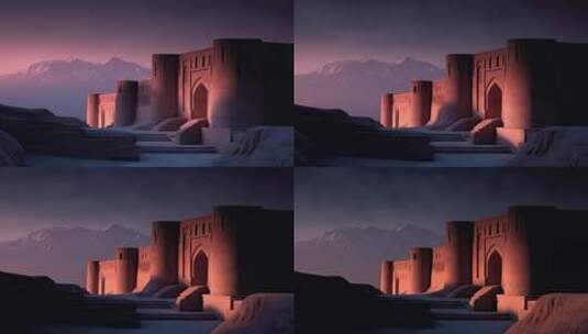 古老城堡沐浴在夕阳下的神秘光辉高清在线视频素材下载