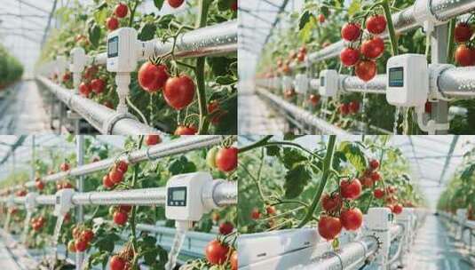 温室大棚内西红柿自动灌溉高清在线视频素材下载