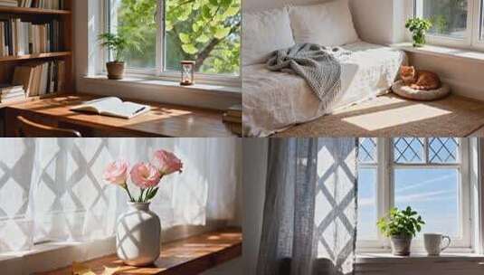 窗户午后阳光 阳光洒进房间的温馨日常高清在线视频素材下载