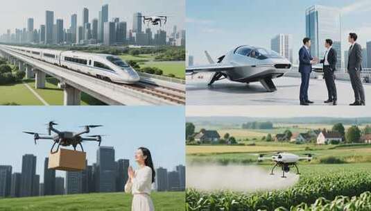 未来运输：飞行器与无人机多场景应用高清在线视频素材下载