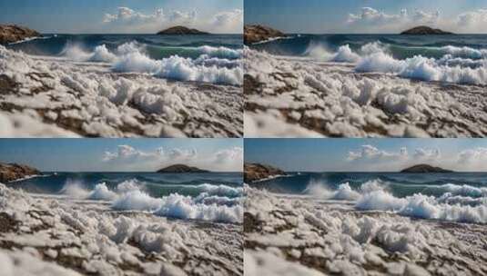 海边海浪拍打礁石景观高清在线视频素材下载