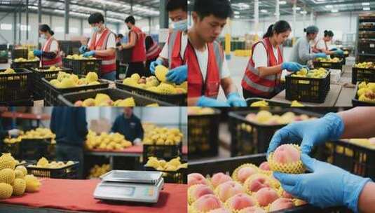 桃子水果农场物流供应链包装高清在线视频素材下载