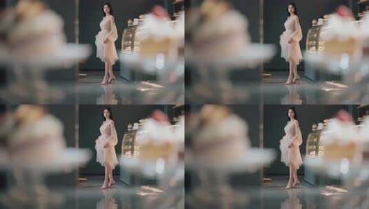 身着纱裙女子于店内站立高清在线视频素材下载