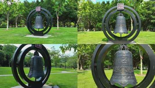 公园内雕塑大钟景观高清在线视频素材下载