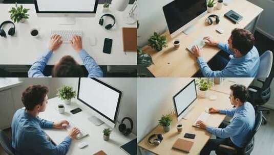 办公人员桌面电脑前工作场景高清在线视频素材下载