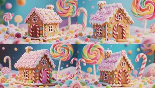 糖果装饰的姜饼屋特写高清在线视频素材下载