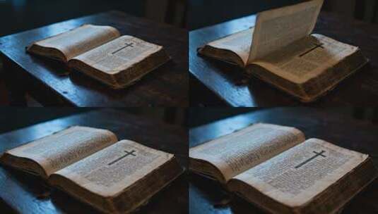 古老圣经十字架宗教信仰复古氛围视频高清在线视频素材下载