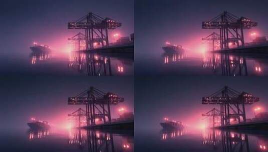 夜色笼罩下的港口集装箱运输繁忙景象高清在线视频素材下载
