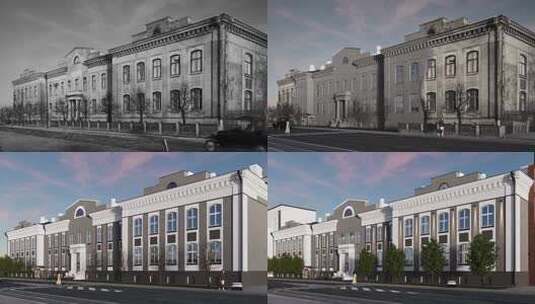 复古风格建筑物全景高清在线视频素材下载