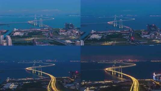 深中通道国庆假期车流夜景航拍延时高清在线视频素材下载