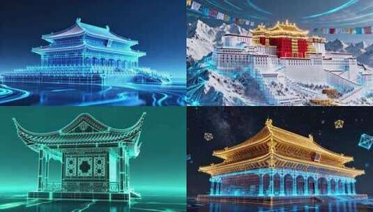科技风布达拉宫景观高清在线视频素材下载