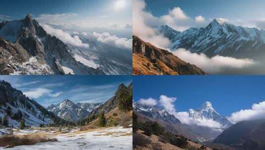 航拍雪山壮美风光合集8分钟高清在线视频素材下载
