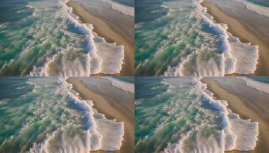 航拍海浪拍打沙滩画面高清在线视频素材下载