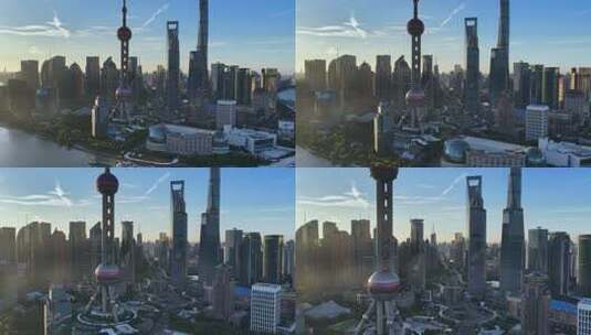 上海航拍陆家嘴城市地标日出高清在线视频素材下载