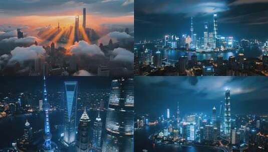 上海陆家嘴夜景航拍全景高清在线视频素材下载