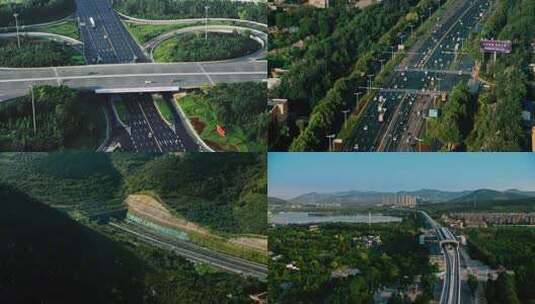 航拍济南城市交通高清在线视频素材下载