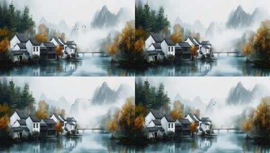 中式山水村庄风景高清在线视频素材下载