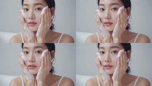 女性面部清洁护肤素材高清在线视频素材下载