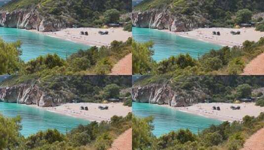 大海海滩人群游客游泳晒日光浴高清在线视频素材下载