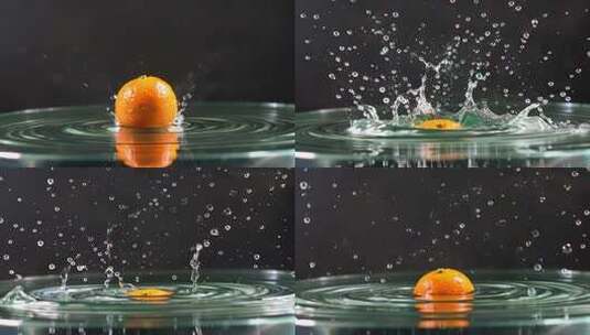 橙子入水溅起水花特写高清在线视频素材下载