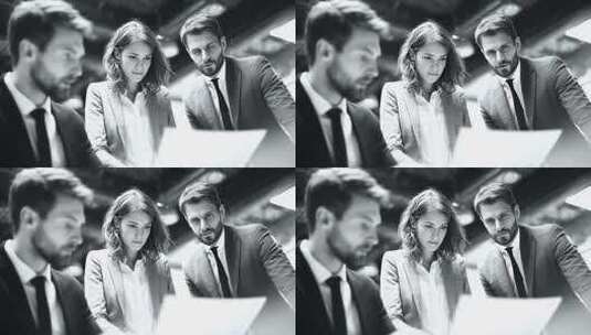 团队协作黑白影像展现商务精英高效工作状态高清在线视频素材下载
