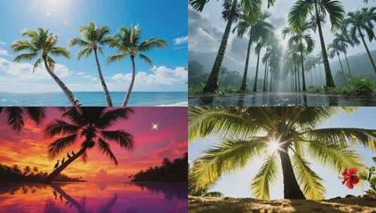 海南三亚海边沙滩椰椰树椰子树椰林素材原创高清在线视频素材下载