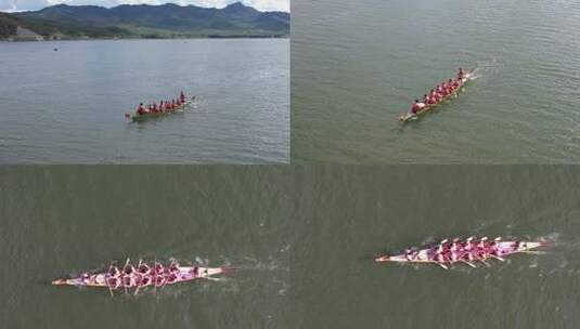 龙舟队伍水上划船场景高清在线视频素材下载