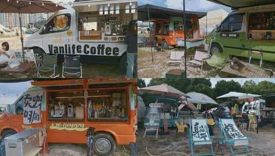 户外露营场景中的餐车与休闲区高清在线视频素材下载