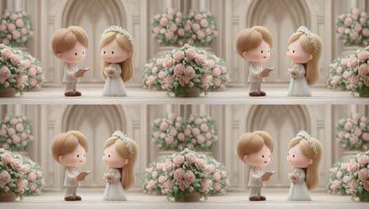 Q版唐风婚礼场景动画唯美浪漫高清在线视频素材下载