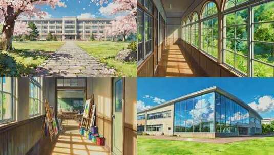 动漫风格校园环境 日系校园场景插画视频高清在线视频素材下载