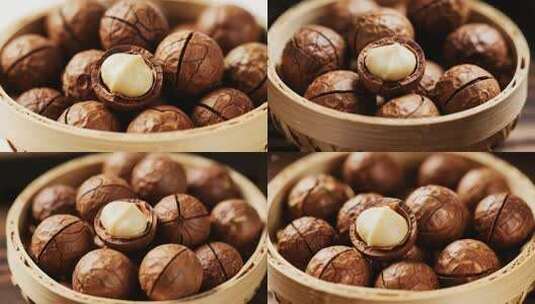 竹篮中装着的夏威夷果素材高清在线视频素材下载