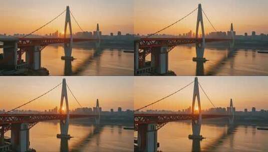 航拍重庆东水门大桥震撼日落风光视频高清在线视频素材下载